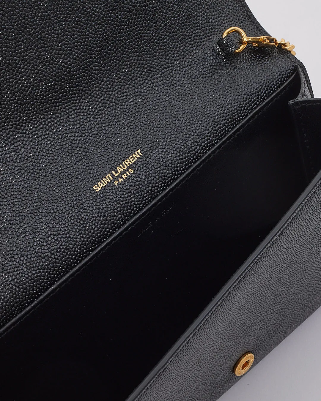 Saint Laurent Black Leather Uptown Chain Wallet with Removable Crossbody Strap