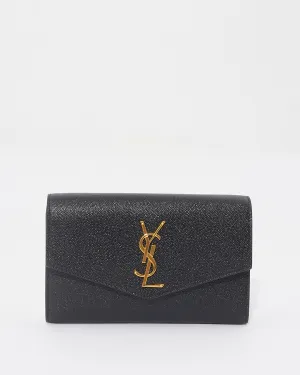 Saint Laurent Black Leather Uptown Chain Wallet with Removable Crossbody Strap