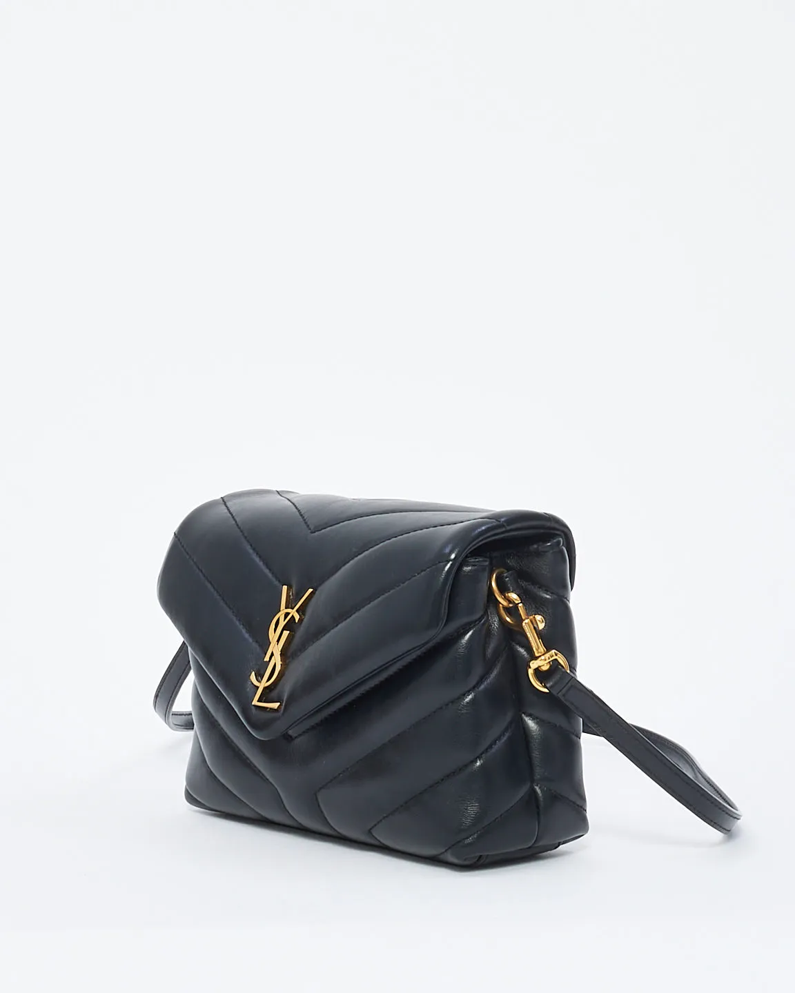 Saint Laurent Black Y Quilted Leather Toy Loulou Crossbody Bag with Gold Hardware