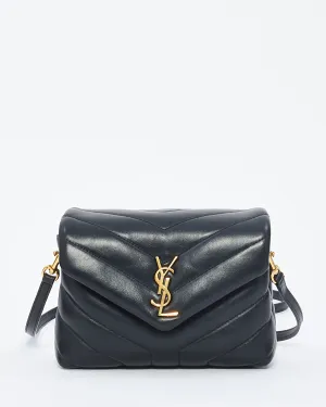Saint Laurent Black Y Quilted Leather Toy Loulou Crossbody Bag with Gold Hardware