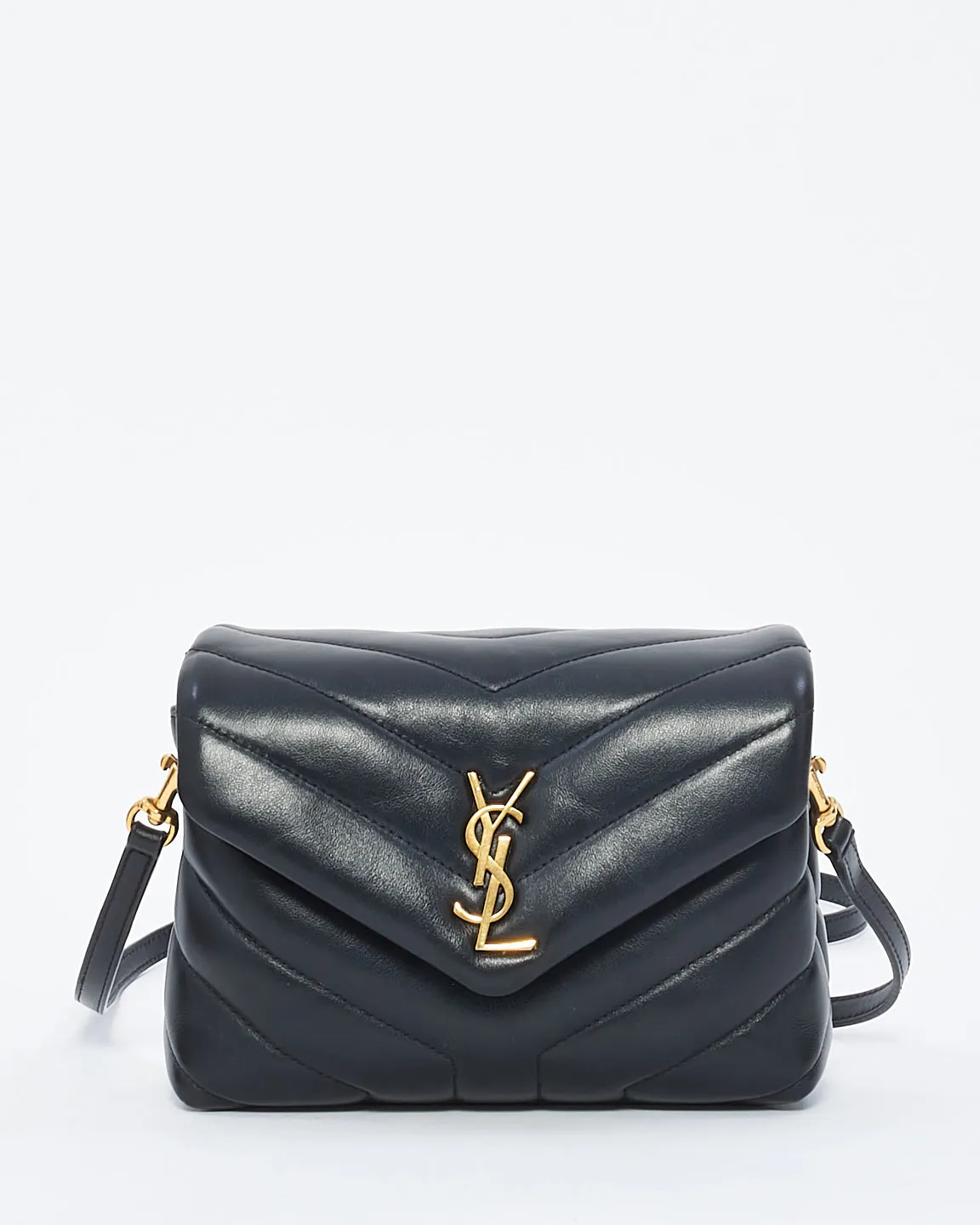 Saint Laurent Black Y Quilted Leather Toy Loulou Crossbody Bag with Gold Hardware
