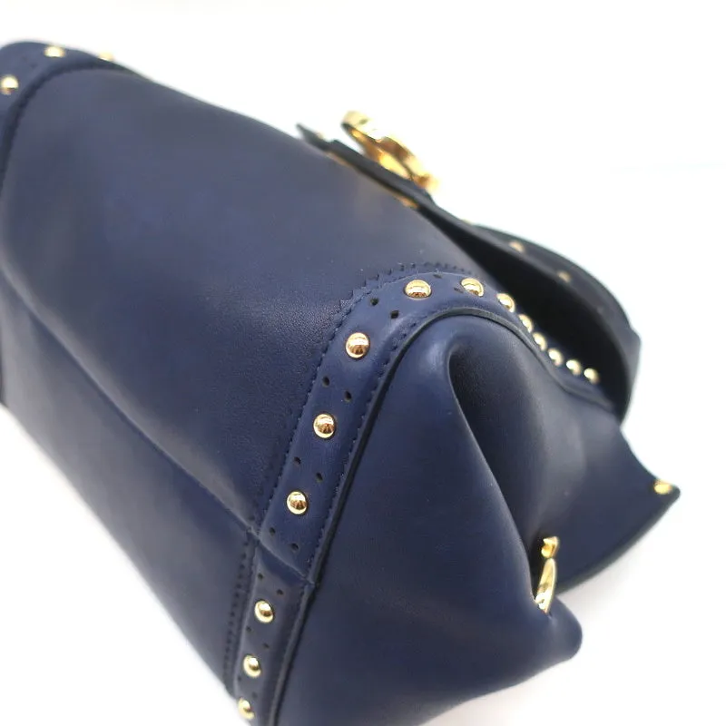 Salvatore Ferragamo Sofia Mini Satchel Navy Studded Soft Leather Crossbody Bag