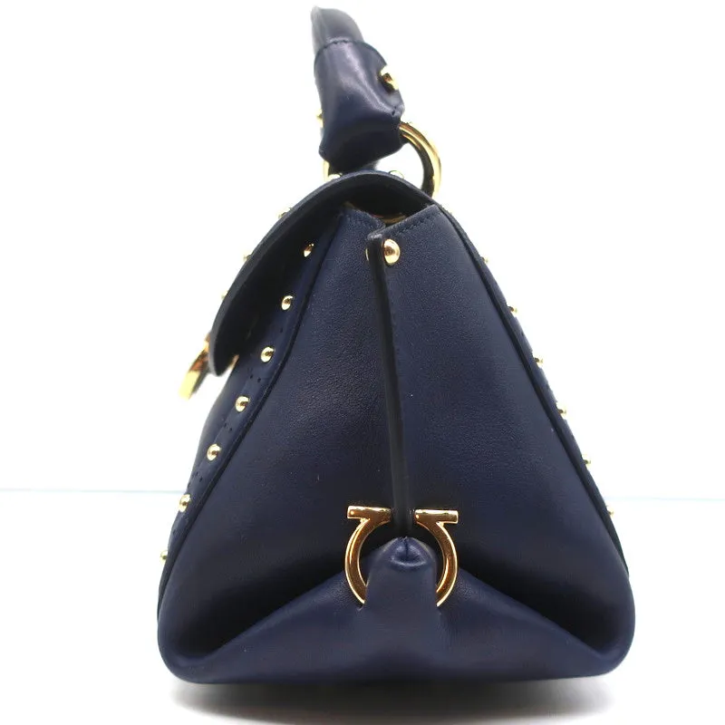 Salvatore Ferragamo Sofia Mini Satchel Navy Studded Soft Leather Crossbody Bag