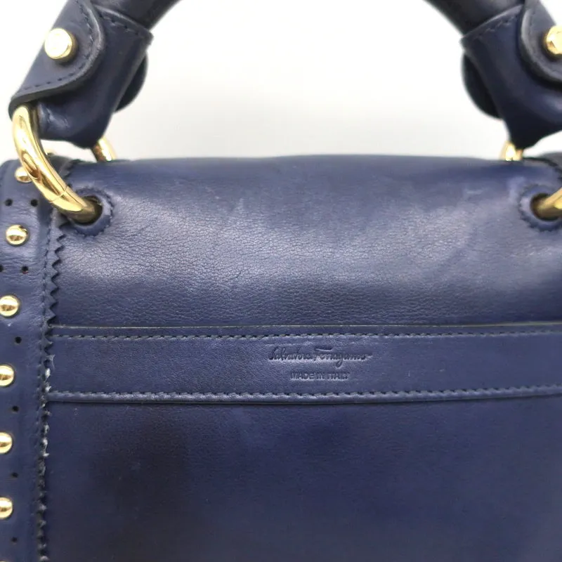 Salvatore Ferragamo Sofia Mini Satchel Navy Studded Soft Leather Crossbody Bag