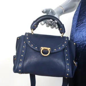 Salvatore Ferragamo Sofia Mini Satchel Navy Studded Soft Leather Crossbody Bag
