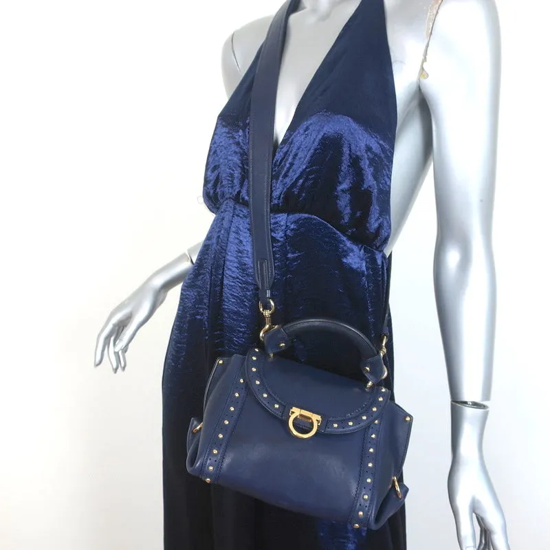 Salvatore Ferragamo Sofia Mini Satchel Navy Studded Soft Leather Crossbody Bag