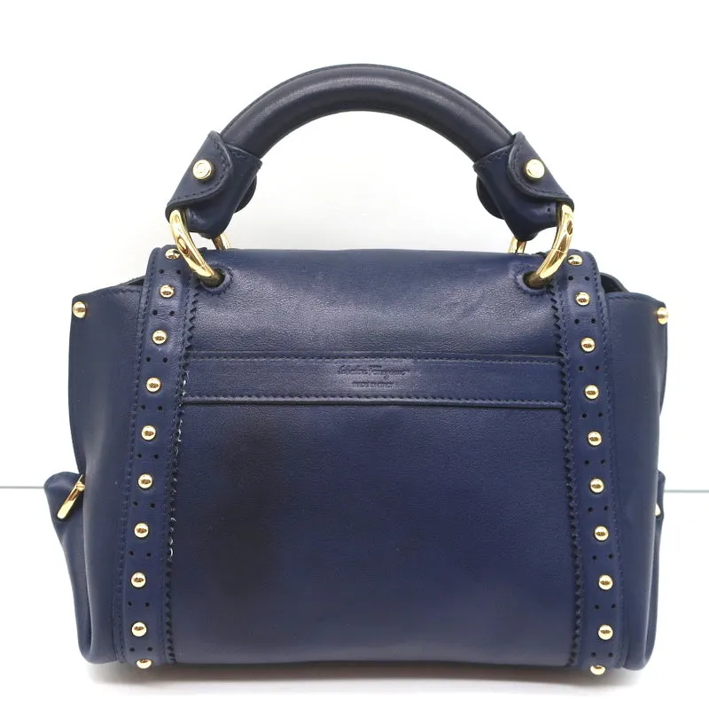 Salvatore Ferragamo Sofia Mini Satchel Navy Studded Soft Leather Crossbody Bag