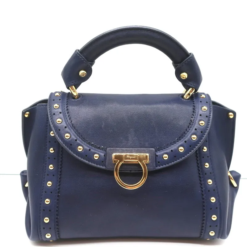 Salvatore Ferragamo Sofia Mini Satchel Navy Studded Soft Leather Crossbody Bag