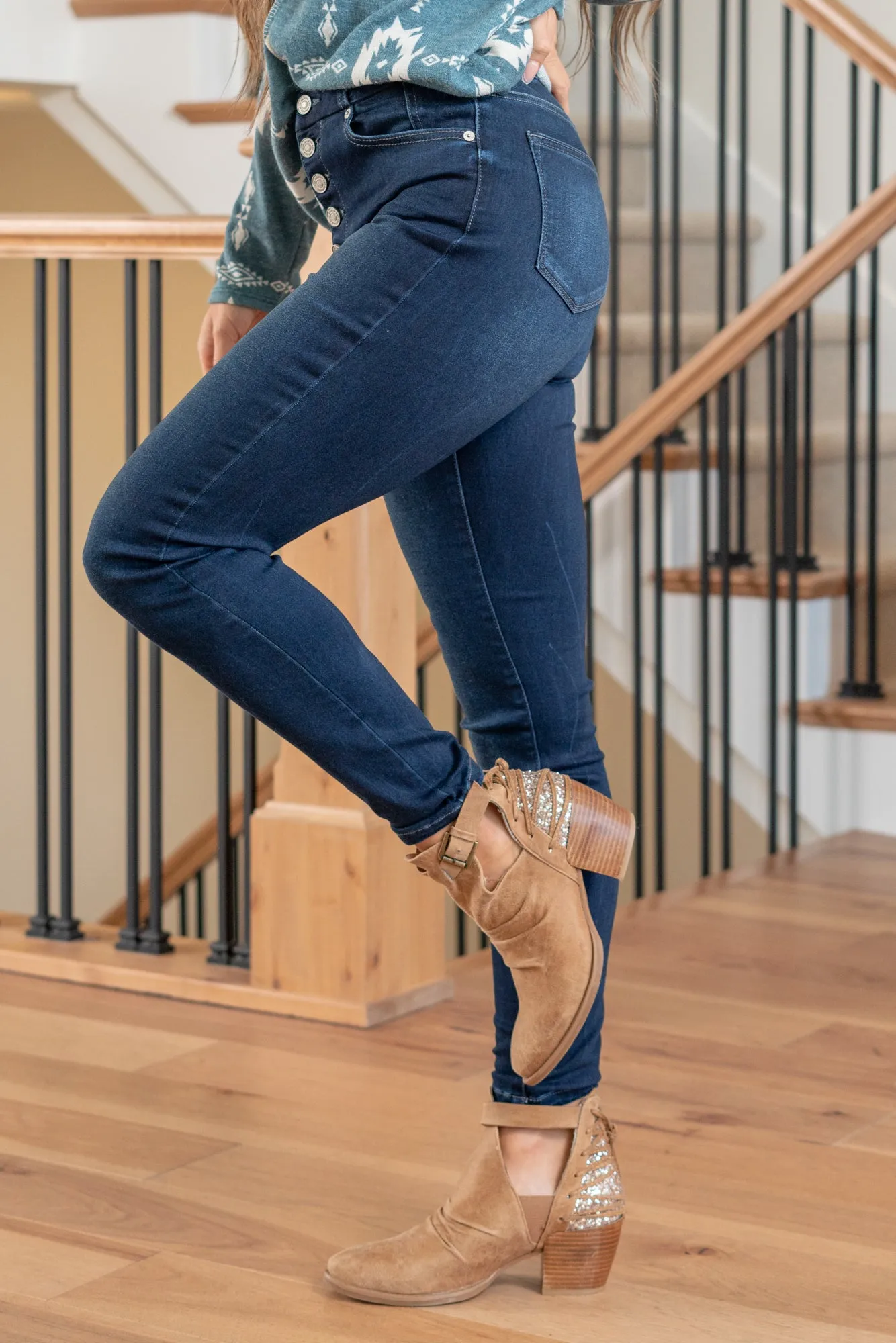 Savana High Rise Button Fly Ankle Skinny