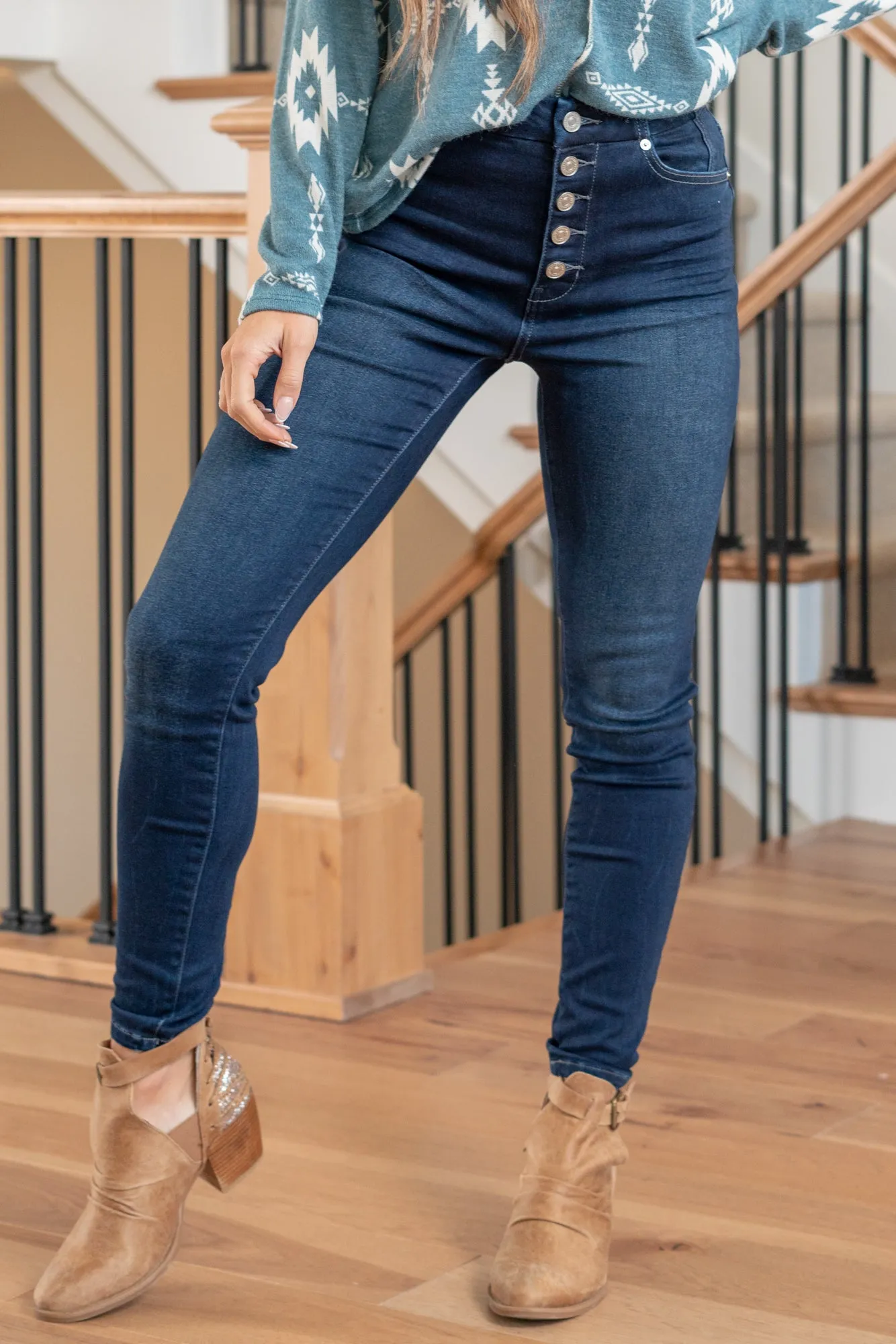 Savana High Rise Button Fly Ankle Skinny