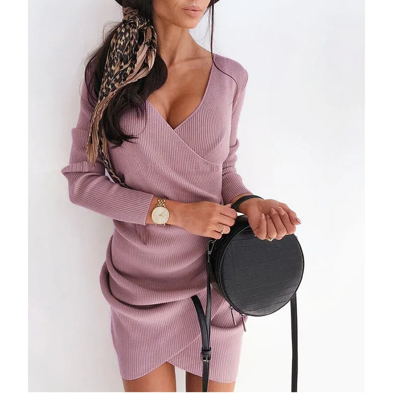 Sexy V-neck Irregular Skinny Hip Dress