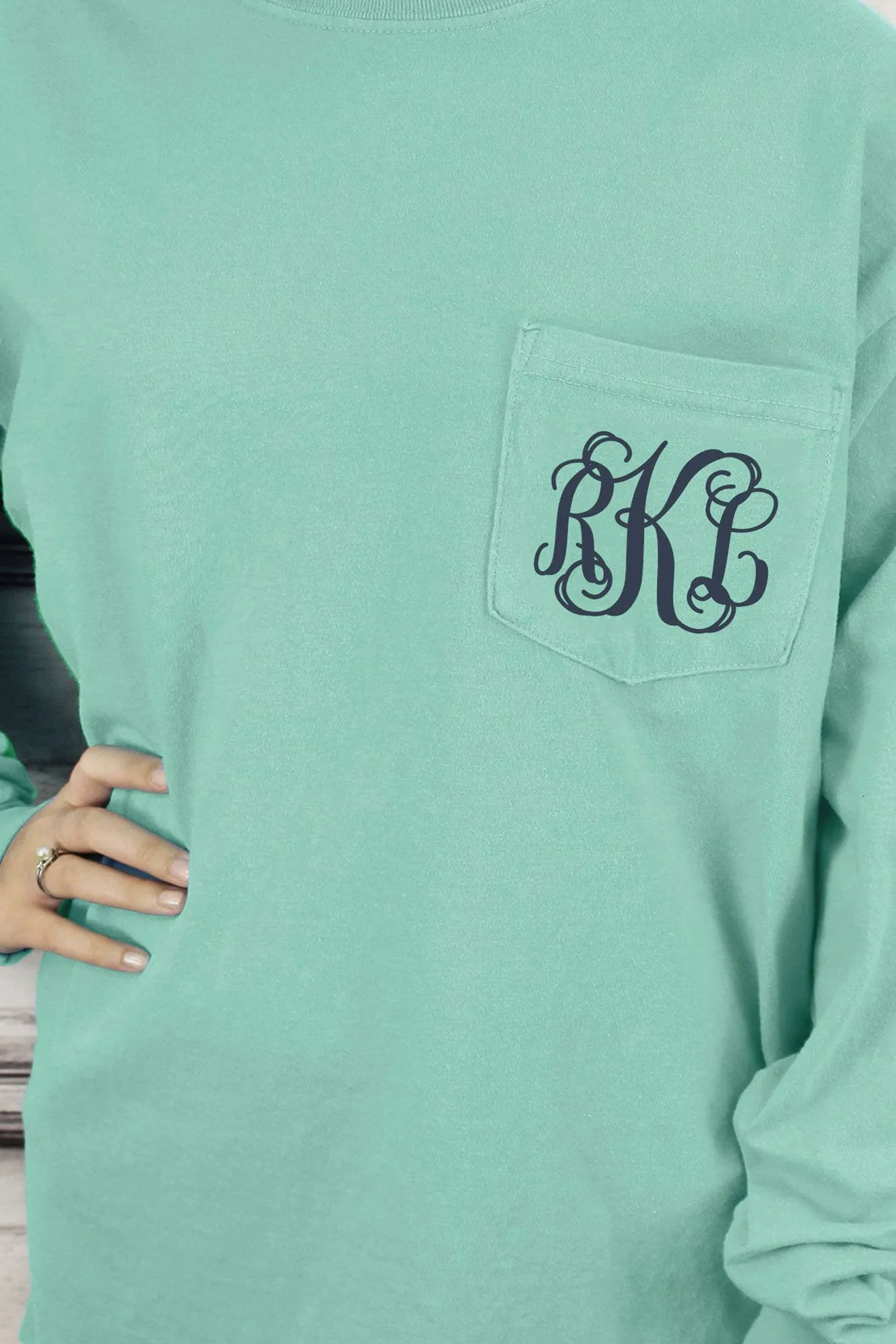 Shades of Green/Yellow Comfort Colors Long Sleeve Pocket Tee