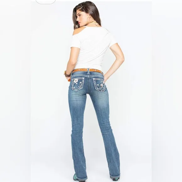 Shyanne Women's Floral Pocket Bootcut Jeans