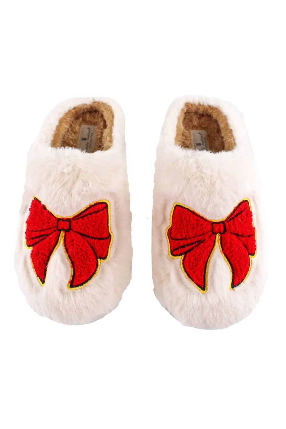 Simply Southern Red Bow Bunny Slippers for Women in White | PP-0224-SLPR-BNY-GLSN-BOW