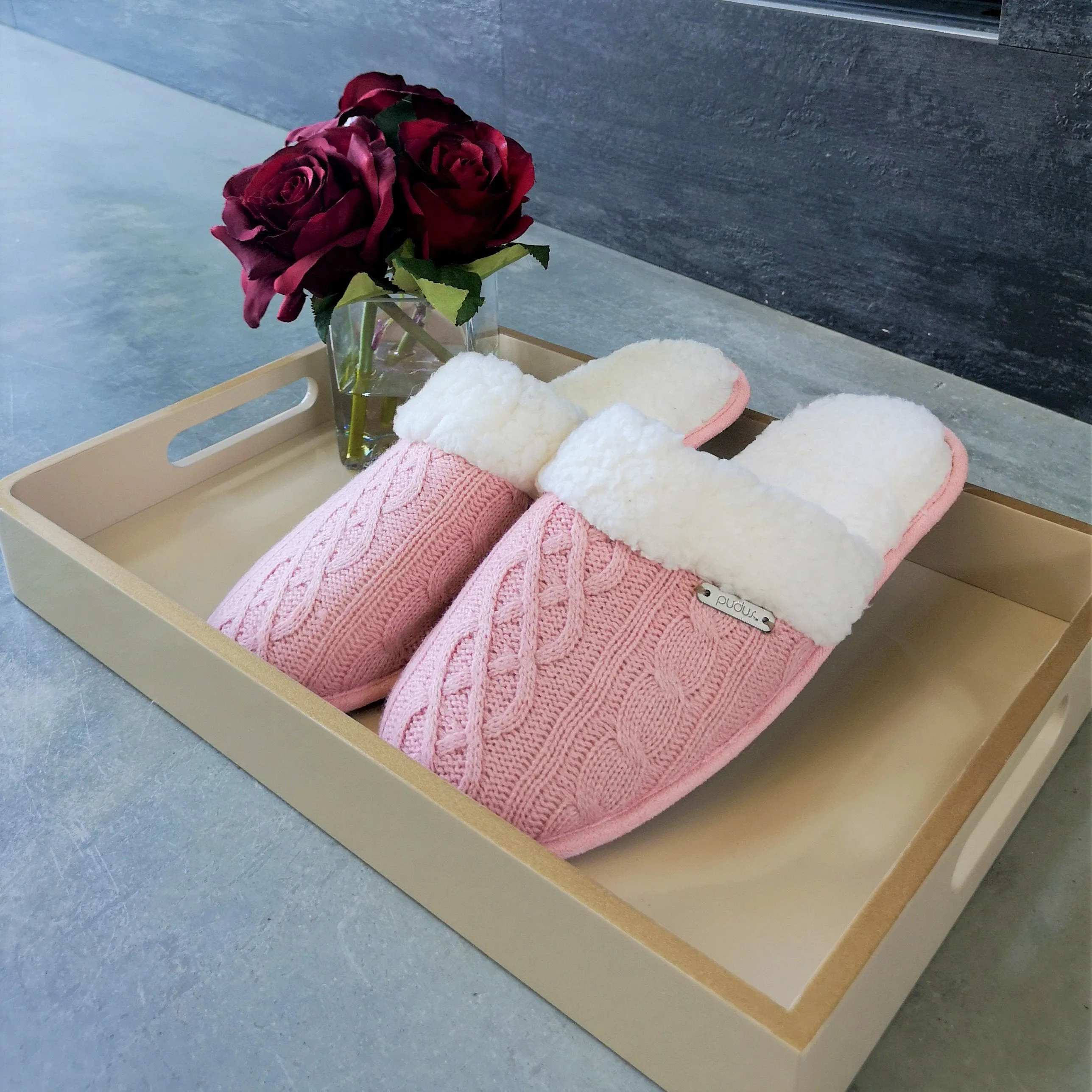 Slides | Cable Knit Blush