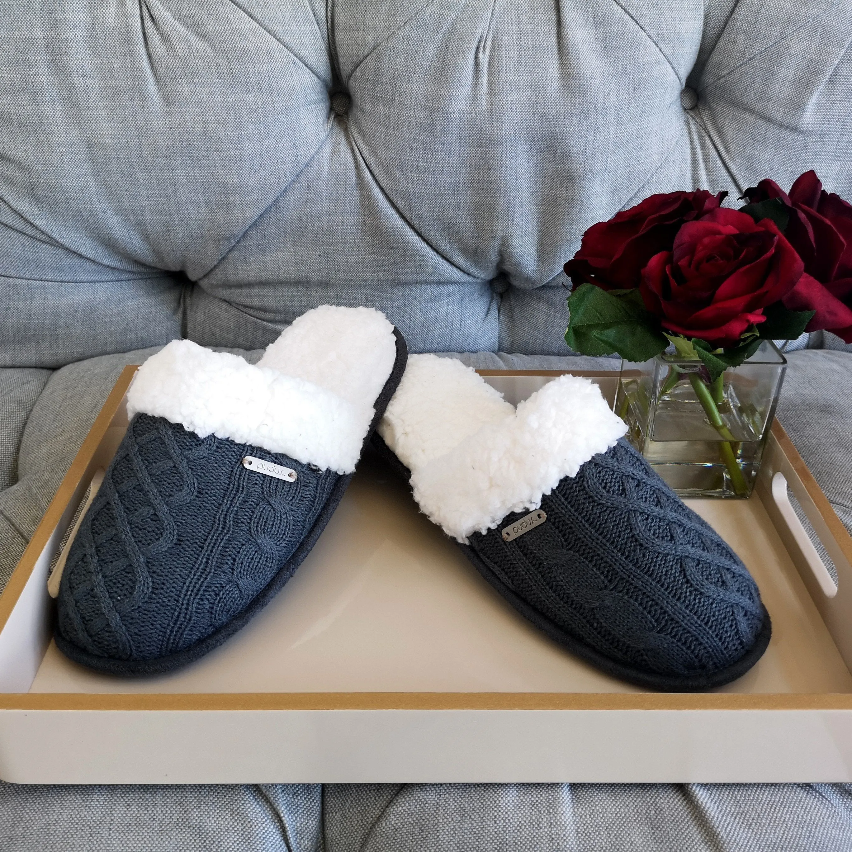 Slides | Cable Knit Grey