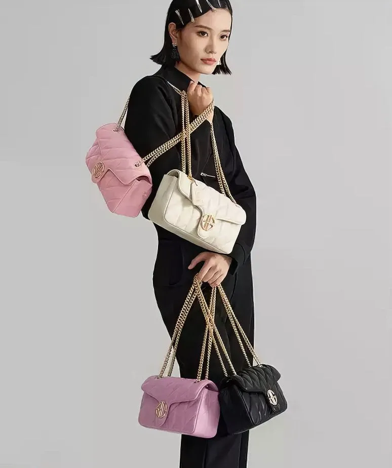 Soft Leather Quilted Shoulder Gold Chain Strap Handbag