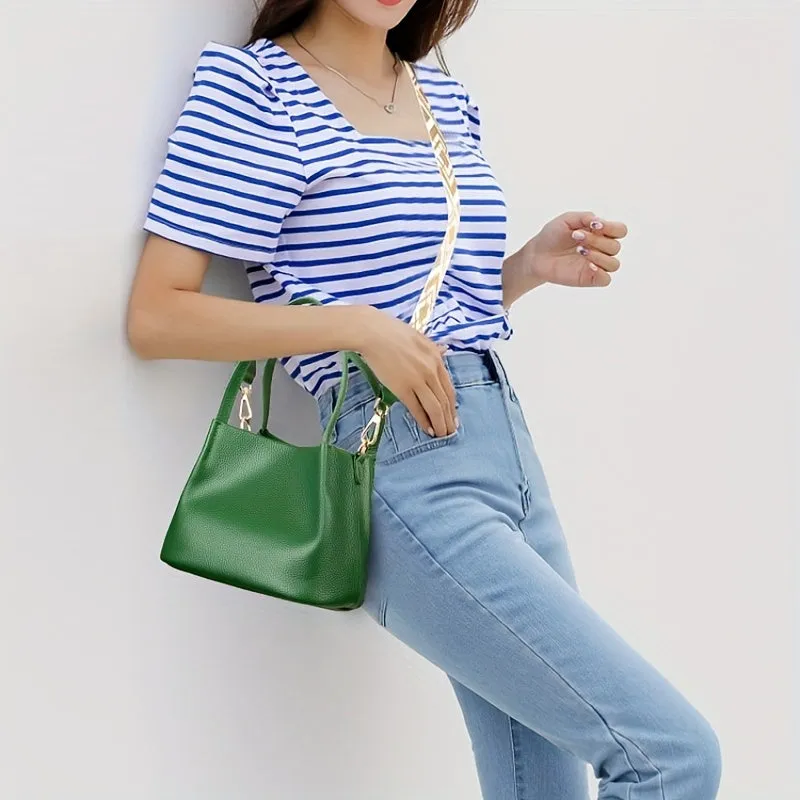Solid Color Handbags For Women, Geometric Strap Crossbody Bag, Women's Small Leather Satchel Purses