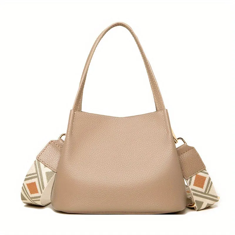 Solid Color Handbags For Women, Geometric Strap Crossbody Bag, Women's Small Leather Satchel Purses