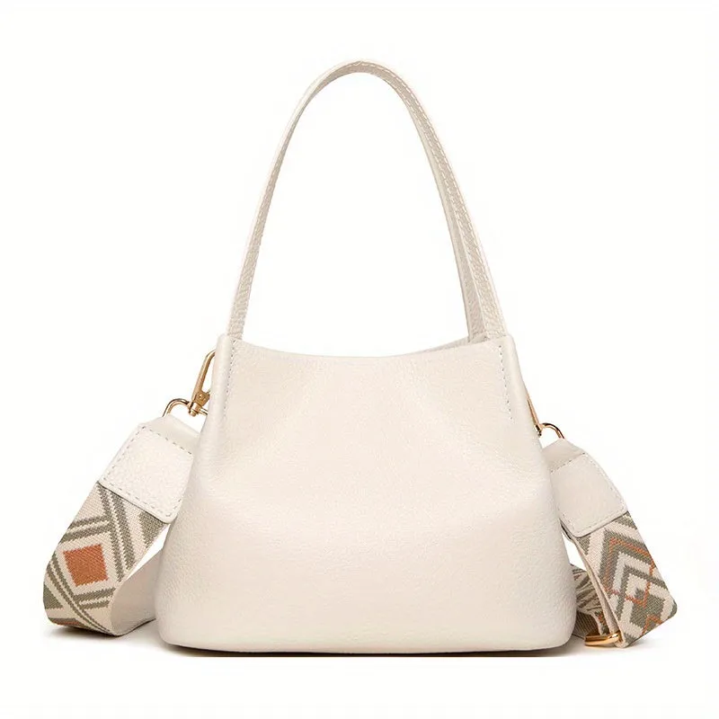 Solid Color Handbags For Women, Geometric Strap Crossbody Bag, Women's Small Leather Satchel Purses