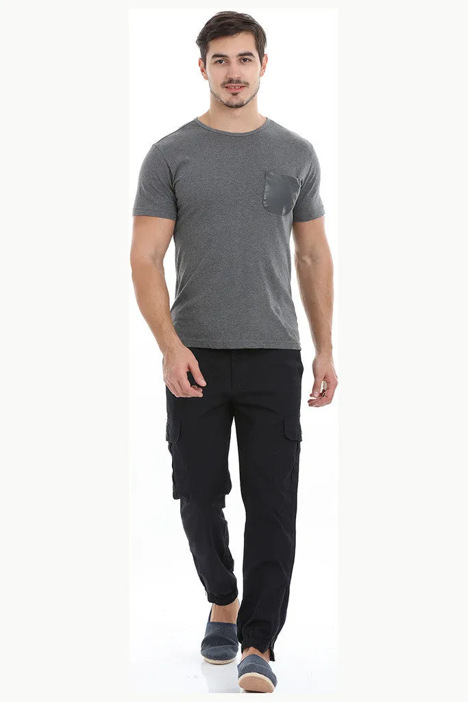 Solid Cotton Tee With Faux Leather Pocket
