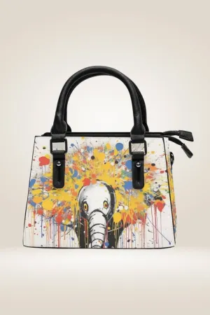 Spray paint Elephant White Satchel Bag