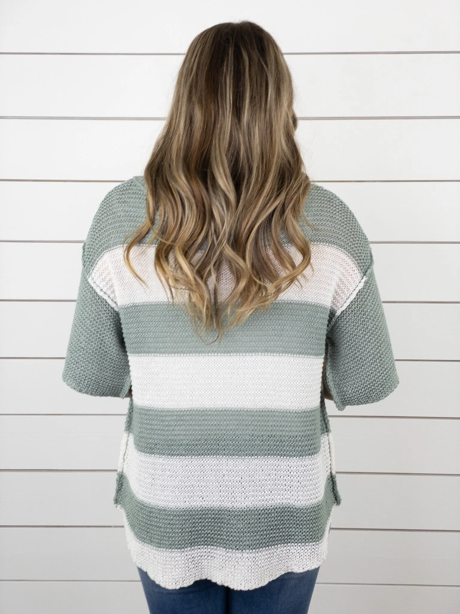 Springtime Striped Sweater - Sage