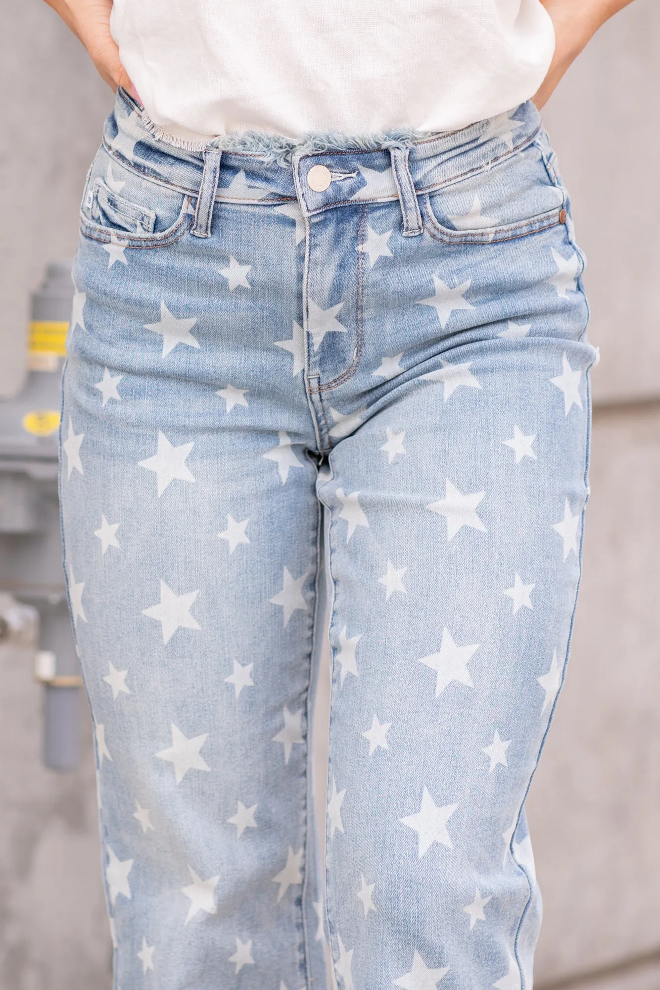 Star Print High Rise Cropped Straight