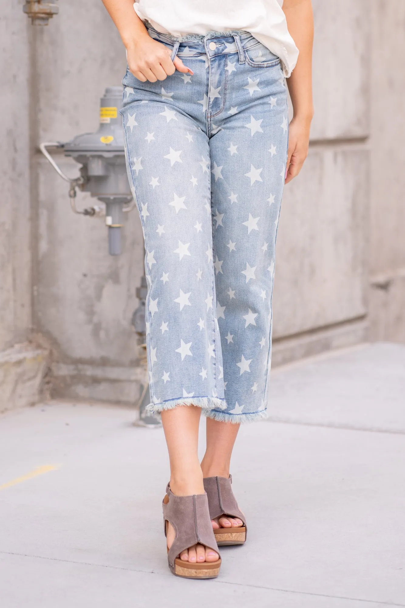 Star Print High Rise Cropped Straight
