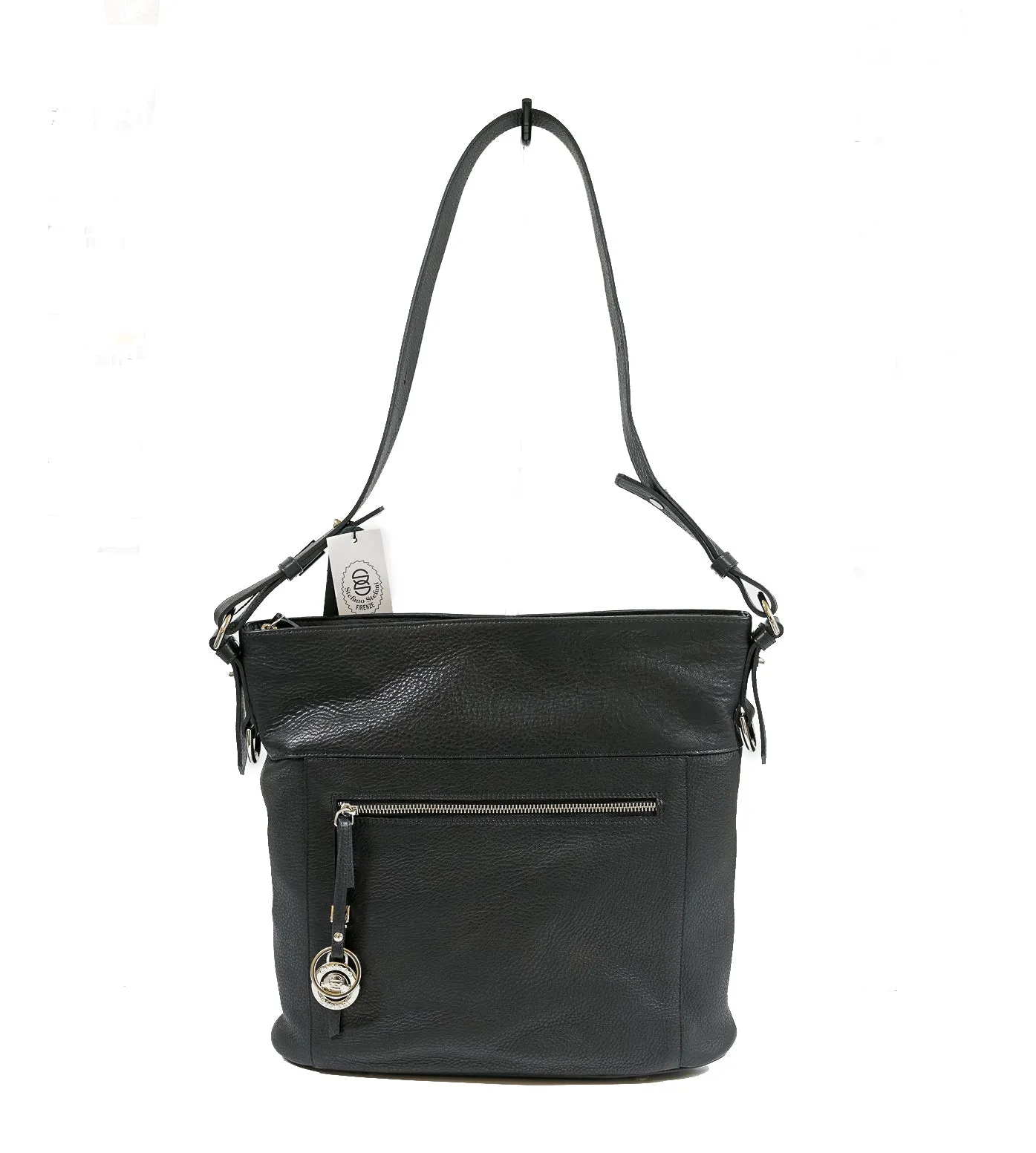 Stefano Stefani Women's Black & Silver Soft Leather Satchel 9721