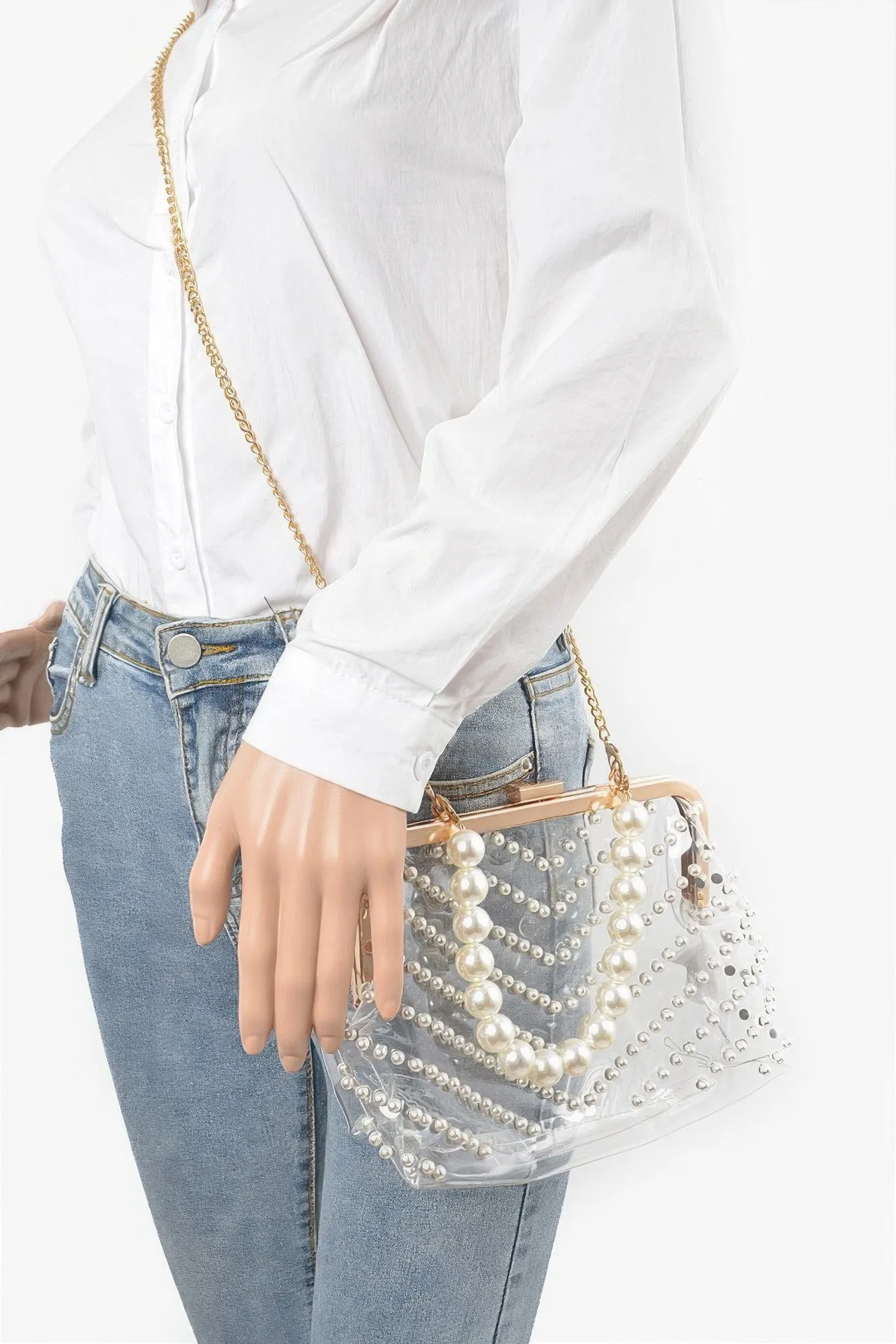 Stone Studded Transparent Clutch
