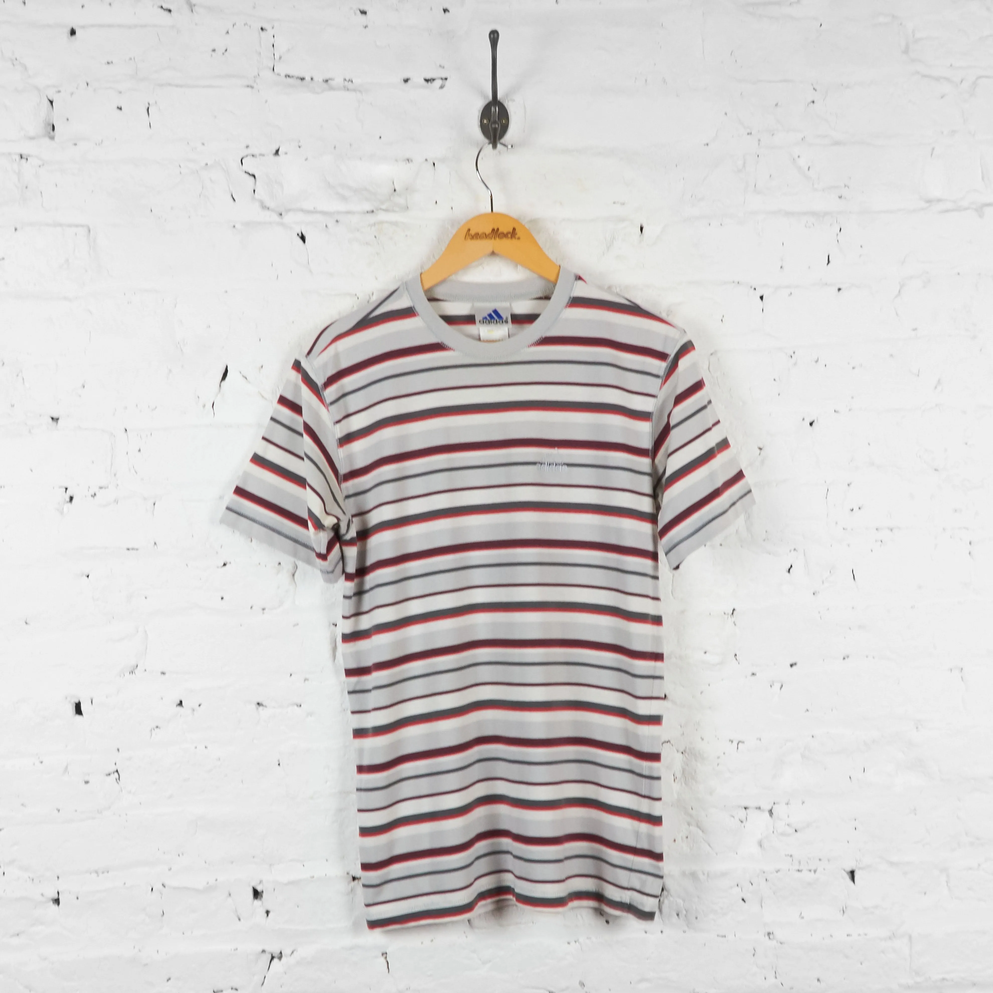 Striped 90s Adidas T Shirt - Grey - M