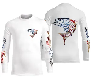 Striped Bass fishing American flag patriotic Custom Name Fishing shirt | Kid Long Sleeves NPQ676