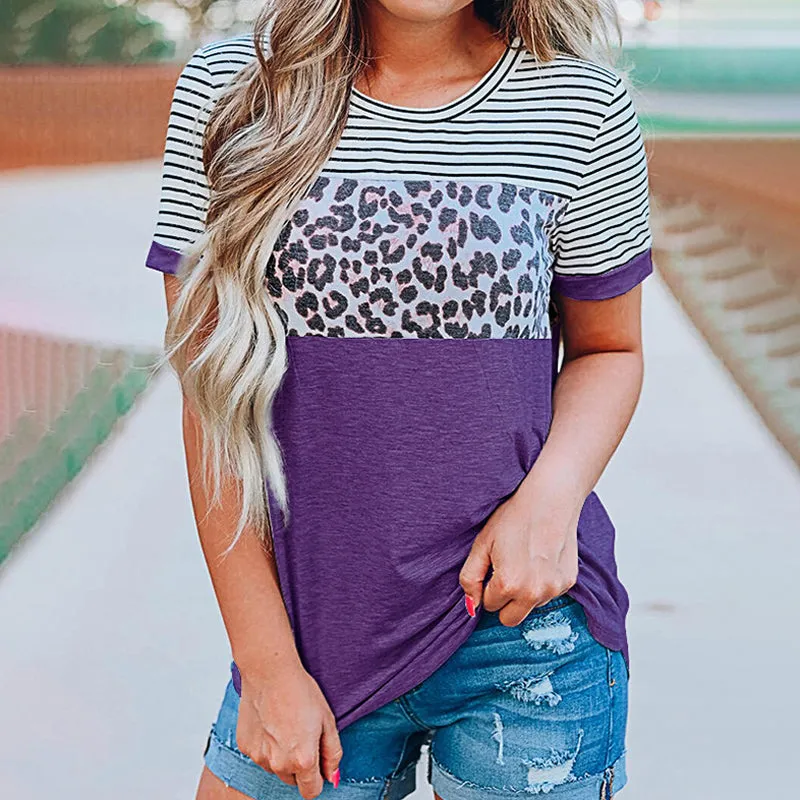 Striped Leopard Contrast T-Shirt