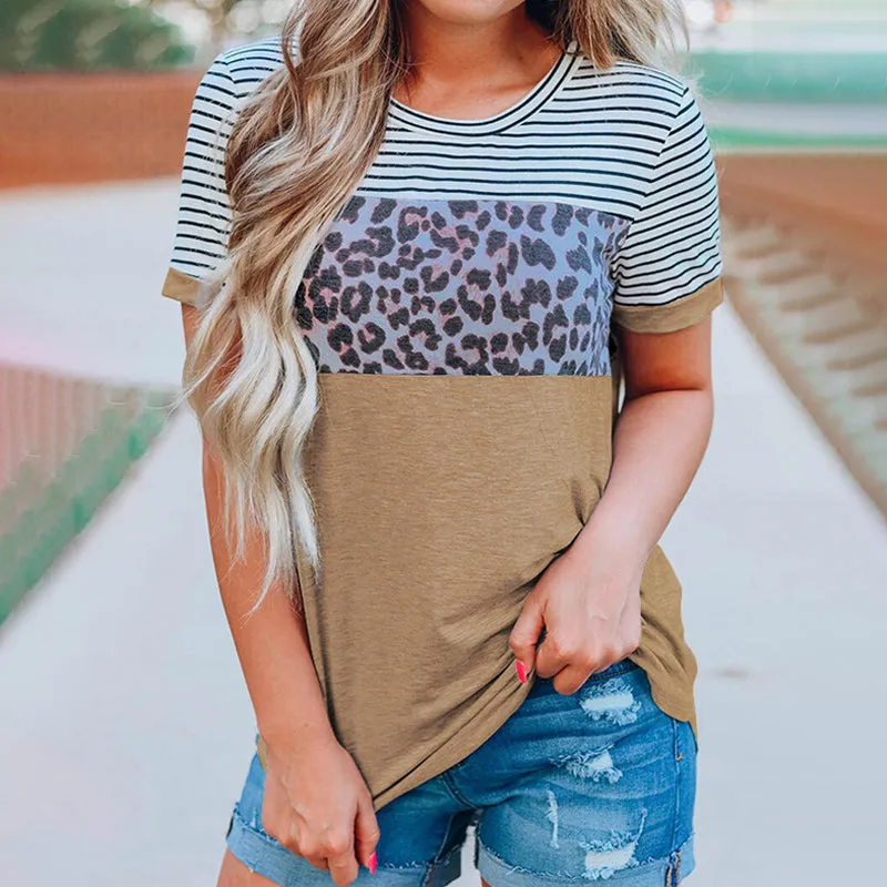Striped Leopard Contrast T-Shirt