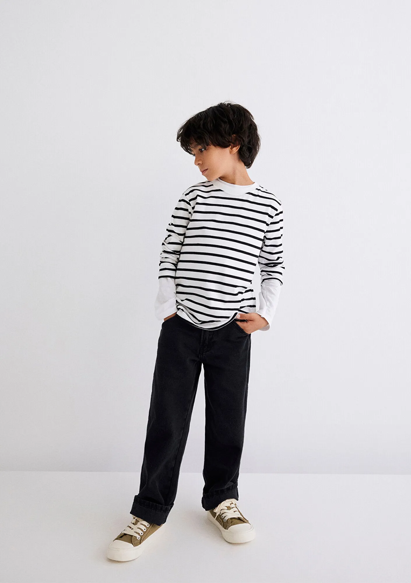 Striped Long Sleeve Black T-Shirt