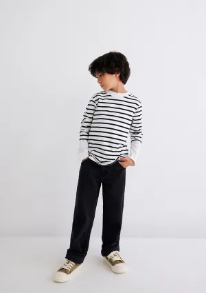Striped Long Sleeve Black T-Shirt