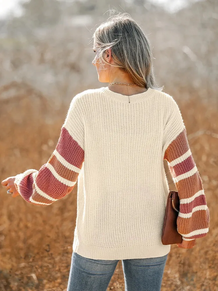 Striped V-Neck Buttoned Sweater