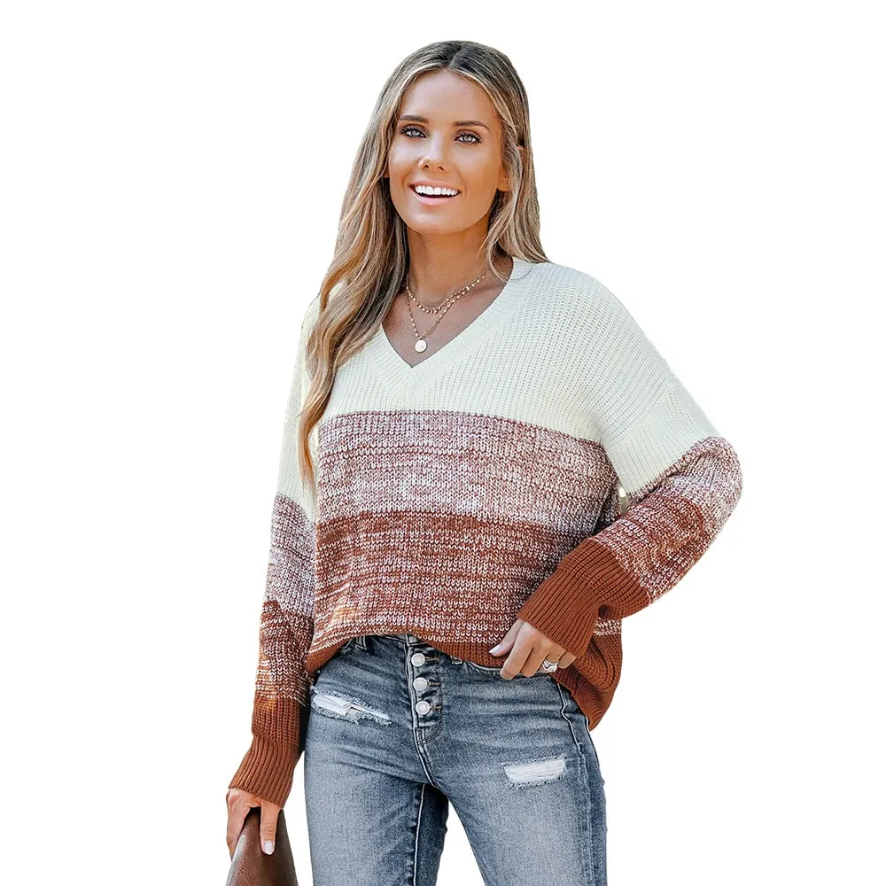 Striped V-Neck Long Sleeve Sweater