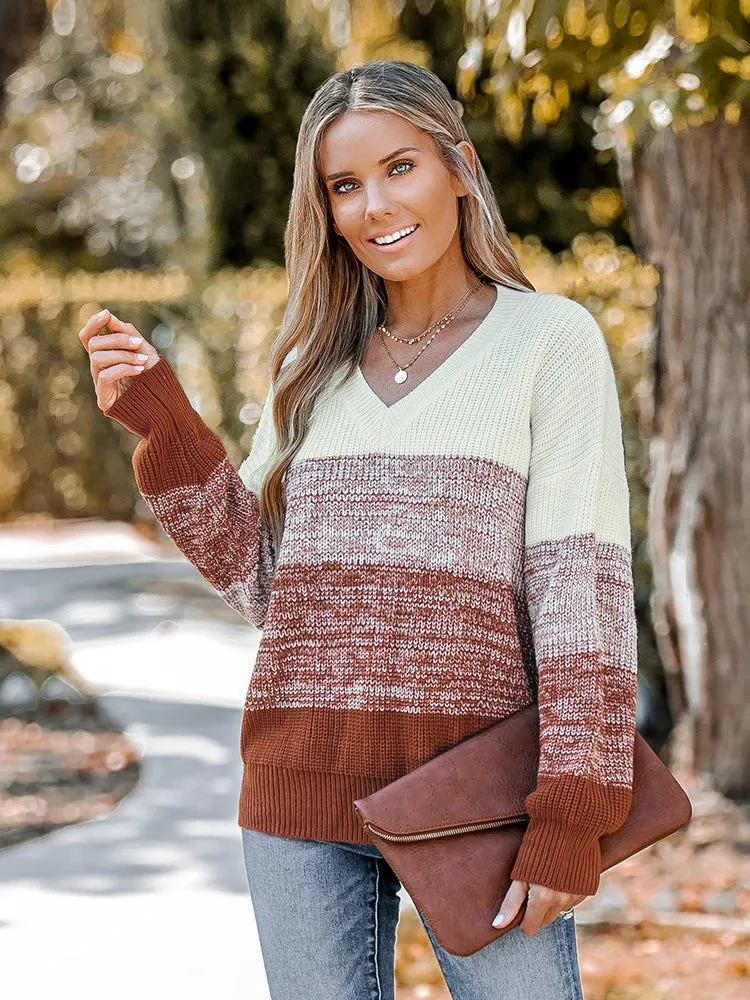 Striped V-Neck Long Sleeve Sweater