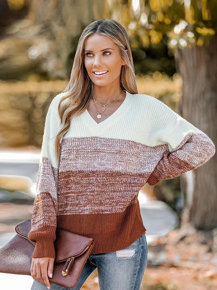 Striped V-Neck Long Sleeve Sweater