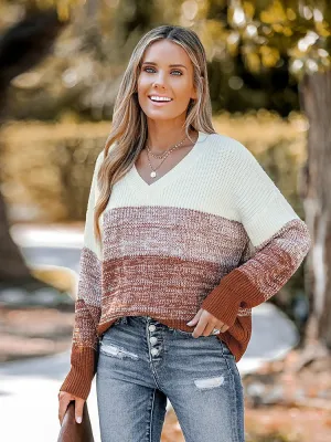 Striped V-Neck Long Sleeve Sweater