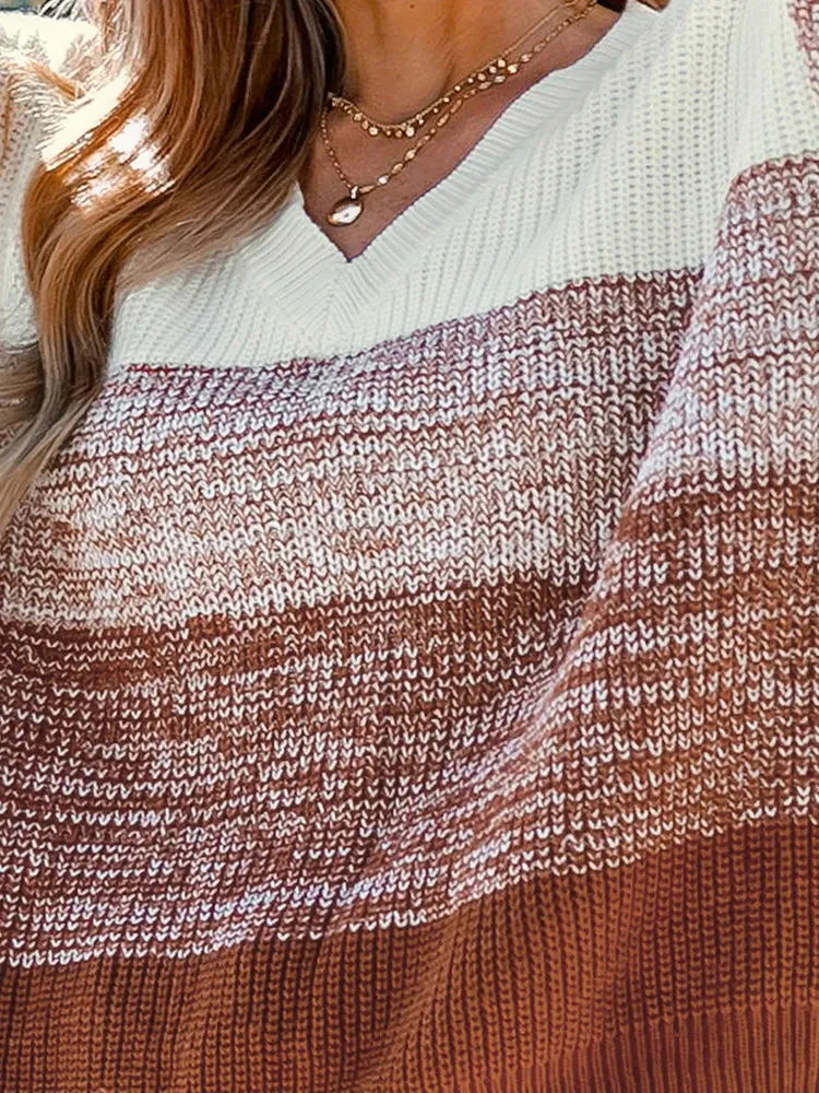 Striped V-Neck Long Sleeve Sweater