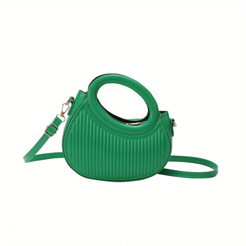 Stripes Embossed Handbags, Fashion Round Crossbody Bag, Women's Double Handle Novelty Purses