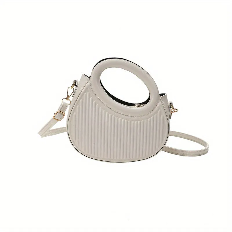 Stripes Embossed Handbags, Fashion Round Crossbody Bag, Women's Double Handle Novelty Purses