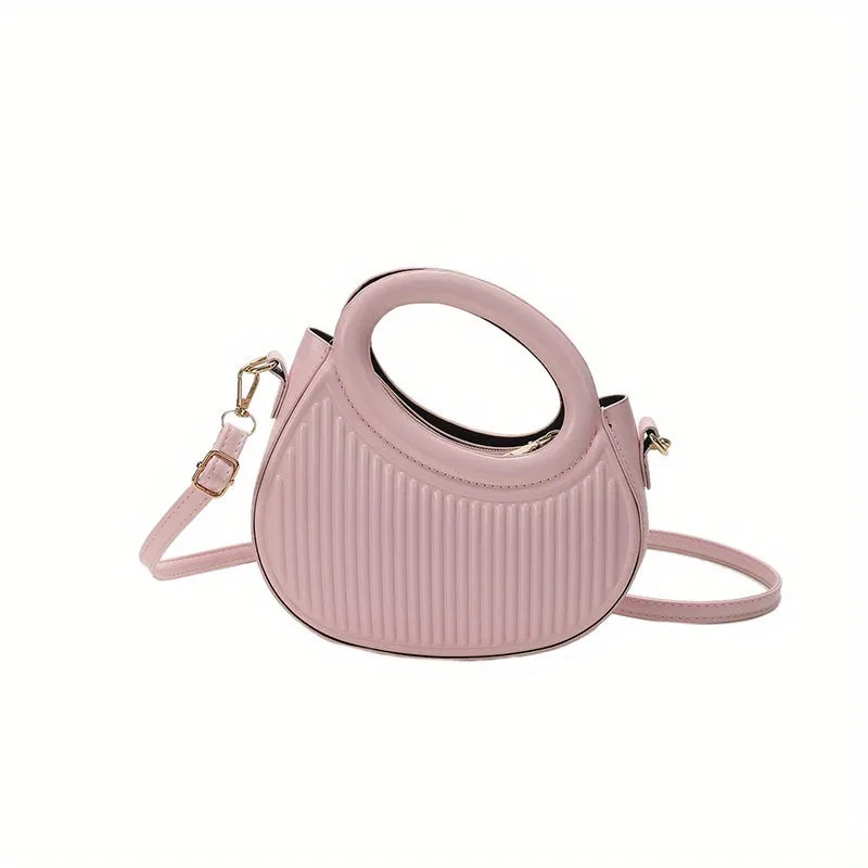 Stripes Embossed Handbags, Fashion Round Crossbody Bag, Women's Double Handle Novelty Purses