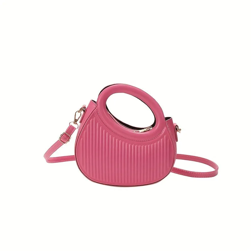 Stripes Embossed Handbags, Fashion Round Crossbody Bag, Women's Double Handle Novelty Purses