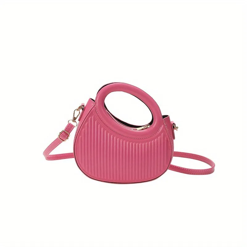 Stripes Embossed Handbags, Fashion Round Crossbody Bag, Women's Double Handle Novelty Purses