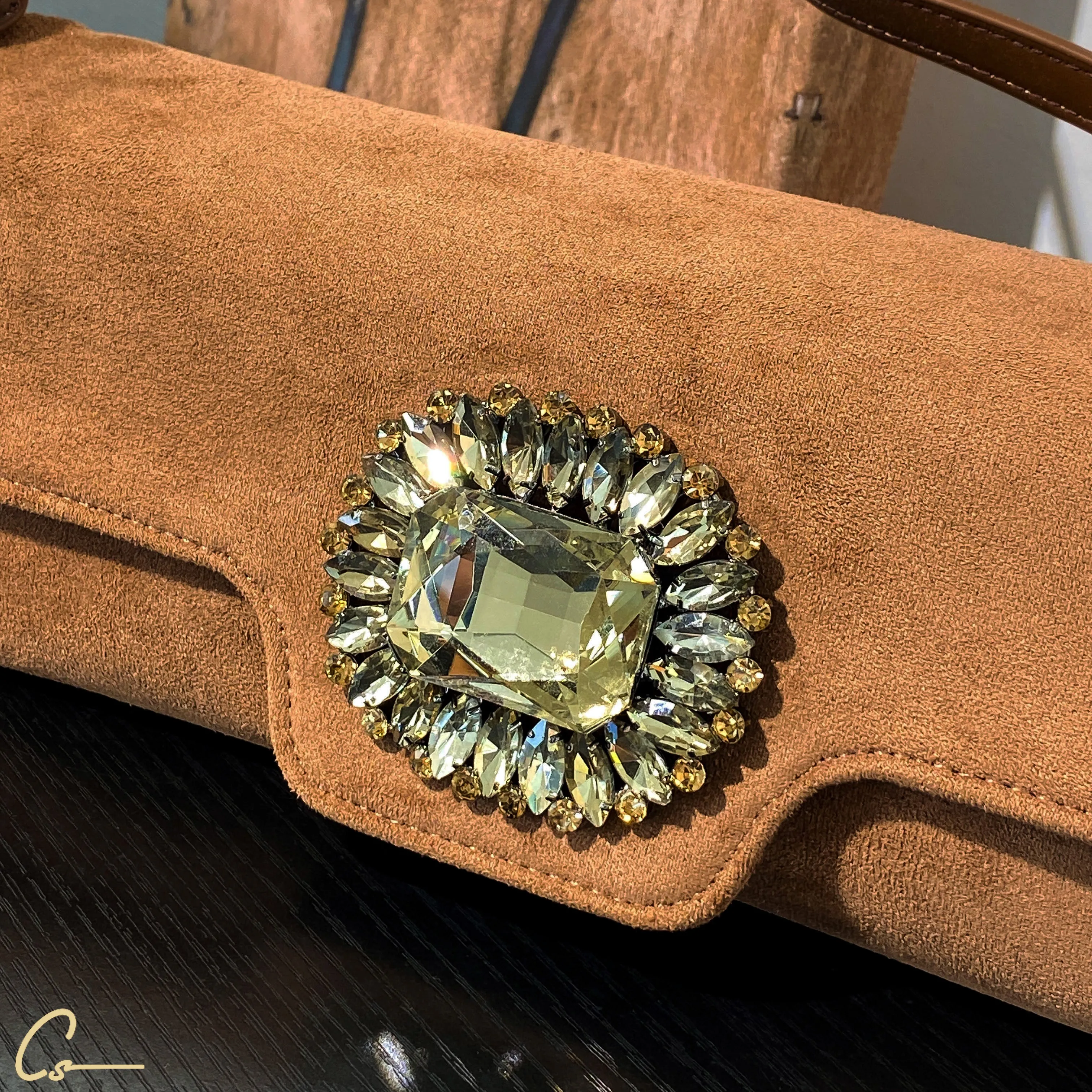 Suede Embellished Shoulder Bag
