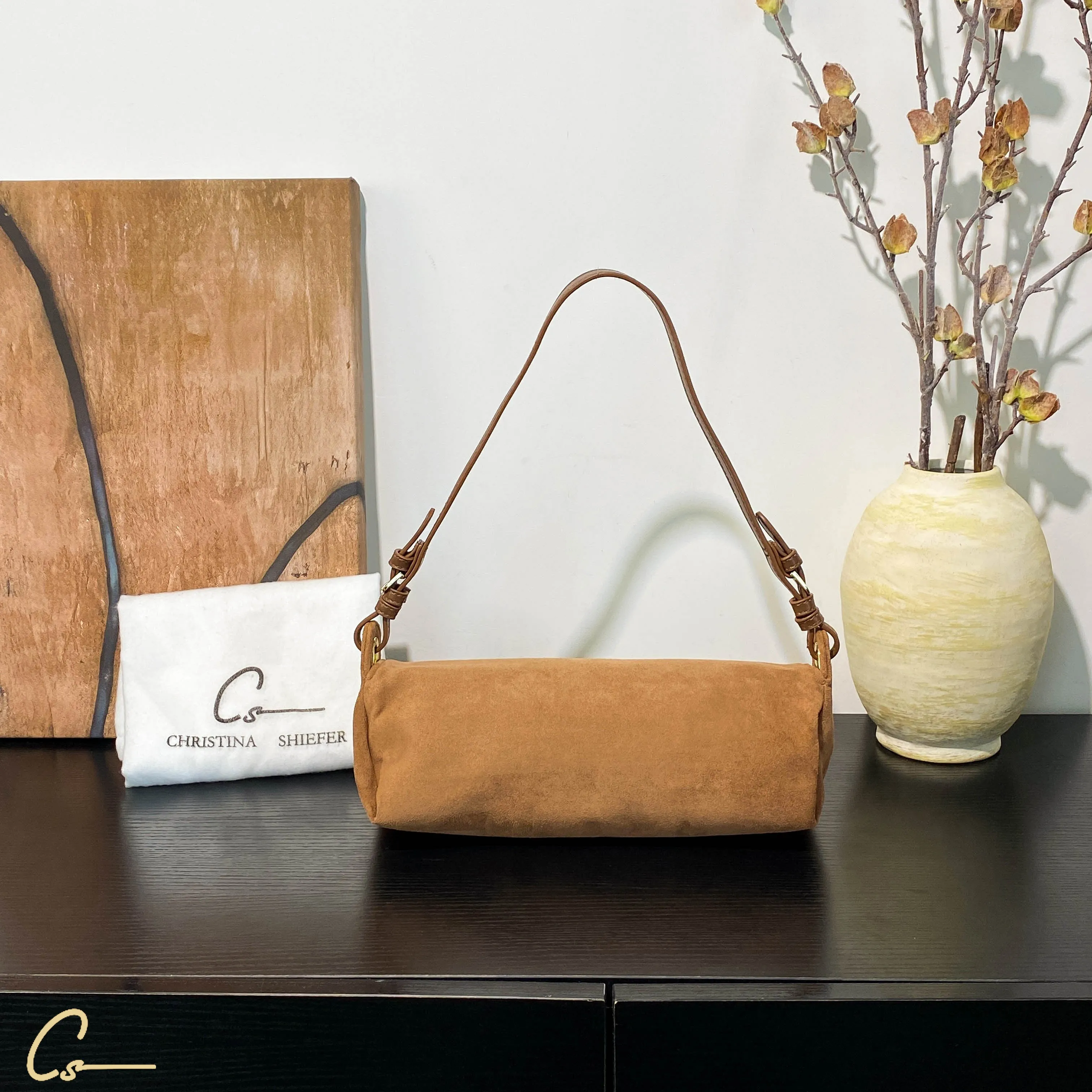 Suede Embellished Shoulder Bag